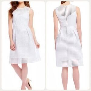 Calvin Klein White Eyelet Lace Stripe Sleeveless Sheath Dress Women's size 10